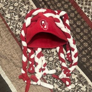 OU Red and White Braided Hat